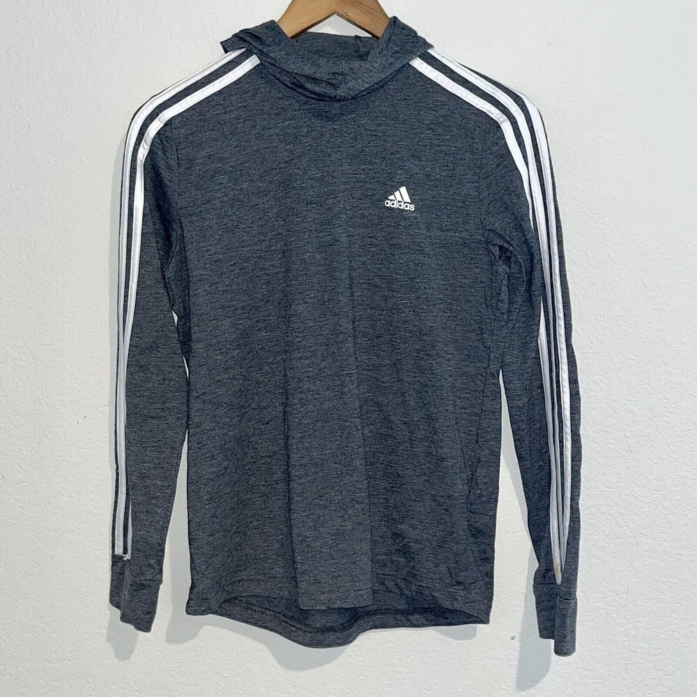 Adidas kids youth pullover gray heathered small knit Sweater With Hoodie